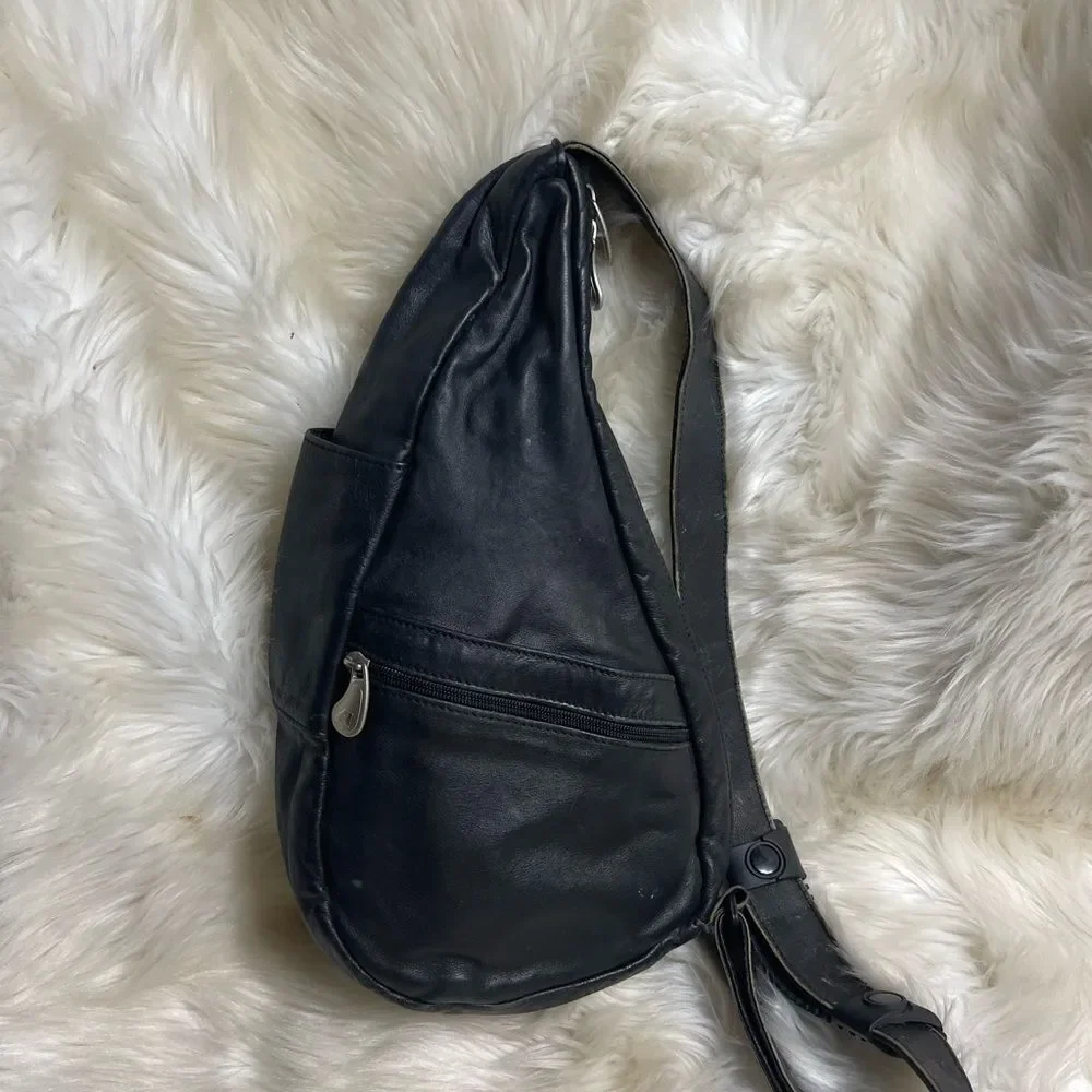 Ameri bag USAvintage Healthy Back sling back  Black Leather silver tone hardware